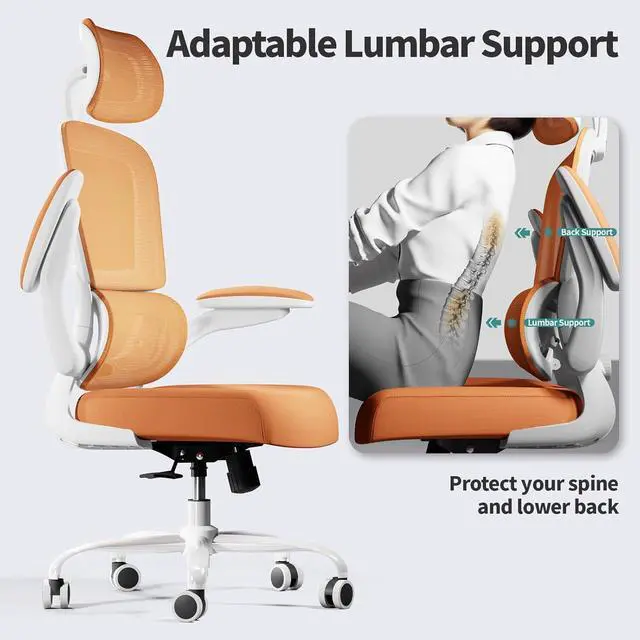 Alt view image 7 of 7 - TRALT Office Chair Ergonomic Desk Chair, 330 LBS Home Mesh Office Desk Chairs with Wheels, Comfortable Gaming Chair, High Back Office Chair for Long Hours (Orange)