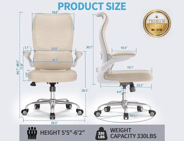 Alt view image 2 of 7 - TRALT Ergonomic Office Chair - Desk Chair with Wave High Back Adjustable Lumbar Support Computer Chair - Gaming Chairs Mesh Backrest and PU Leather Seat for Home Reading Chairs to Adults(Beige)