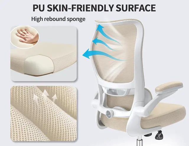 Alt view image 3 of 7 - TRALT Ergonomic Office Chair - Desk Chair with Wave High Back Adjustable Lumbar Support Computer Chair - Gaming Chairs Mesh Backrest and PU Leather Seat for Home Reading Chairs to Adults(Beige)