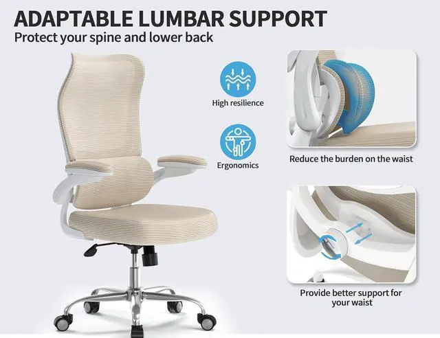 Alt view image 5 of 7 - TRALT Ergonomic Office Chair - Desk Chair with Wave High Back Adjustable Lumbar Support Computer Chair - Gaming Chairs Mesh Backrest and PU Leather Seat for Home Reading Chairs to Adults(Beige)