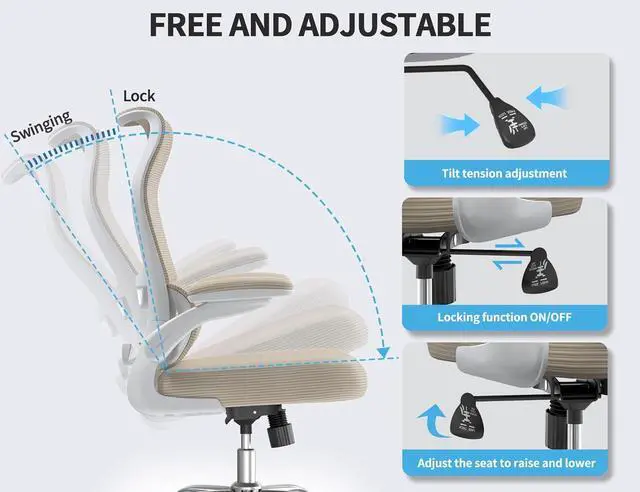 Alt view image 7 of 7 - TRALT Ergonomic Office Chair - Desk Chair with Wave High Back Adjustable Lumbar Support Computer Chair - Gaming Chairs Mesh Backrest and PU Leather Seat for Home Reading Chairs to Adults(Beige)