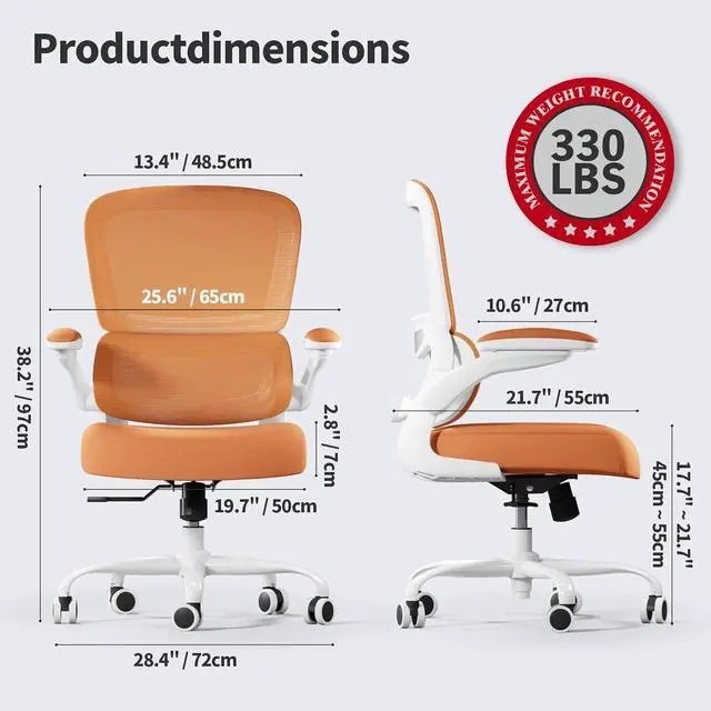 Alt view image 2 of 7 - TRALT Office Chair - Ergonomic Desk Chair with Adjustable Lumbar Support, Mesh Computer Chair, Executive Chairs for Home Office Comfortable Lumbar Support (Orange)