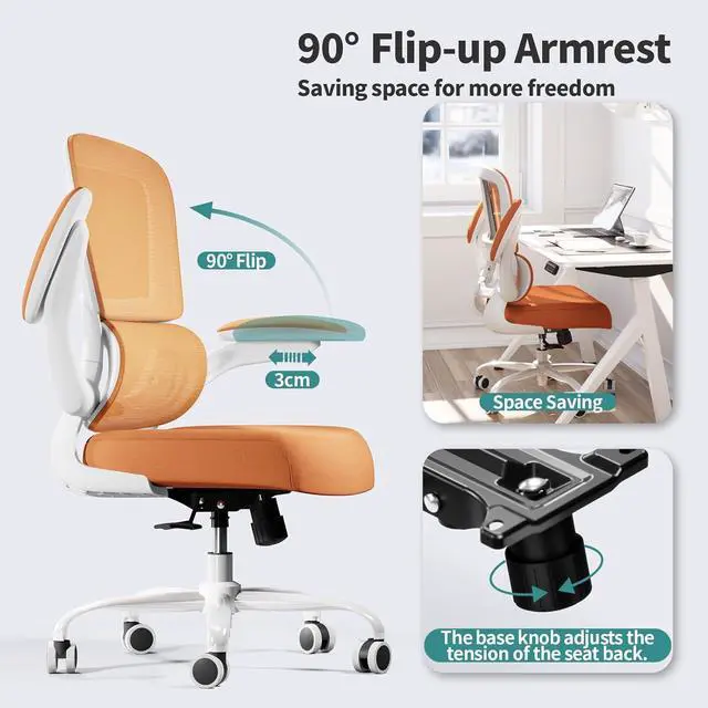 Alt view image 5 of 7 - TRALT Office Chair - Ergonomic Desk Chair with Adjustable Lumbar Support, Mesh Computer Chair, Executive Chairs for Home Office Comfortable Lumbar Support (Orange)