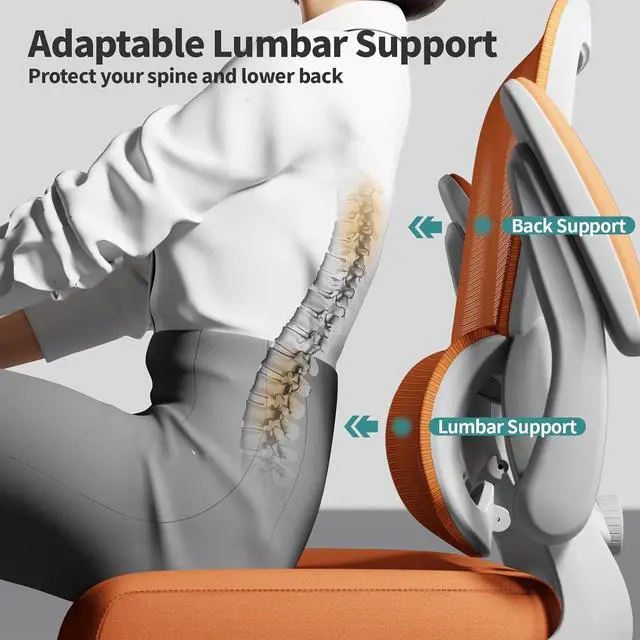 Alt view image 6 of 7 - TRALT Office Chair - Ergonomic Desk Chair with Adjustable Lumbar Support, Mesh Computer Chair, Executive Chairs for Home Office Comfortable Lumbar Support (Orange)