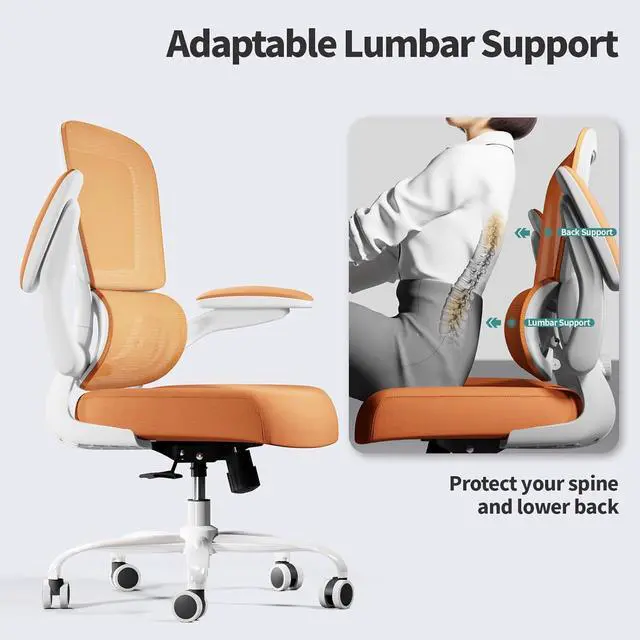 Alt view image 7 of 7 - TRALT Office Chair - Ergonomic Desk Chair with Adjustable Lumbar Support, Mesh Computer Chair, Executive Chairs for Home Office Comfortable Lumbar Support (Orange)