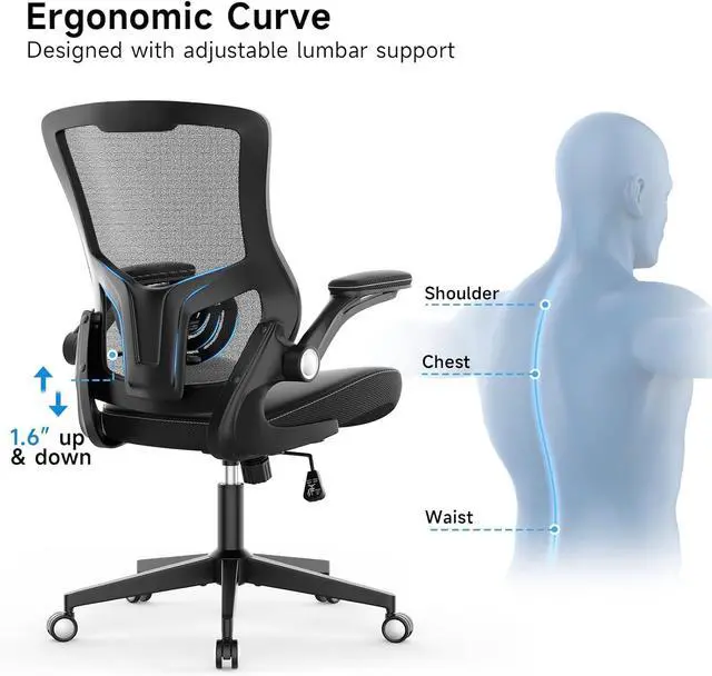 Alt view image 5 of 7 - Office Chair Ergonomic Desk Chair 350lbs Comfy Mesh Computer Chair with Adjustable Lumbar Support Flip-up Armrests, Executive Rolling Swivel Comfy Task Chair for Home Office