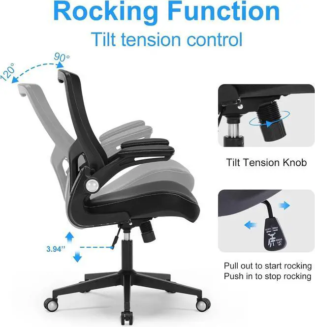 Alt view image 6 of 7 - Office Chair Ergonomic Desk Chair 350lbs Comfy Mesh Computer Chair with Adjustable Lumbar Support Flip-up Armrests, Executive Rolling Swivel Comfy Task Chair for Home Office