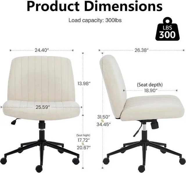 Alt view image 2 of 7 - OLIXIS Criss Cross Chair with Wheels Wide Cross Legged Office Desk Vanity Chair Comfy Fabric Armless Adjustable Swivel for Home Computer Task Fabric Beige
