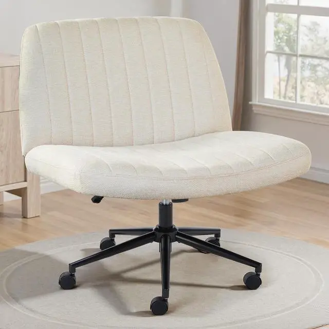 Main image of OLIXIS Criss Cross Chair with Wheels Wide Cross Legged Office Desk Vanity Chair Comfy Fabric Armless Adjustable Swivel for Home Computer Task Fabric Beige