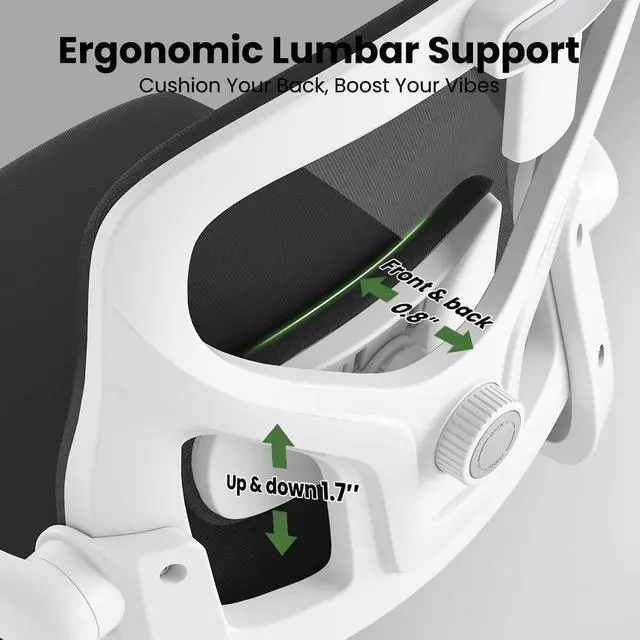 Alt view image 3 of 7 - Soohow Ergonomic Office Chair, Office Mesh Desk Chair with Adjustable Lumbar Support Armrests, Comfy Computer Desk Chair with Headrest, for Home and Office, White & Black