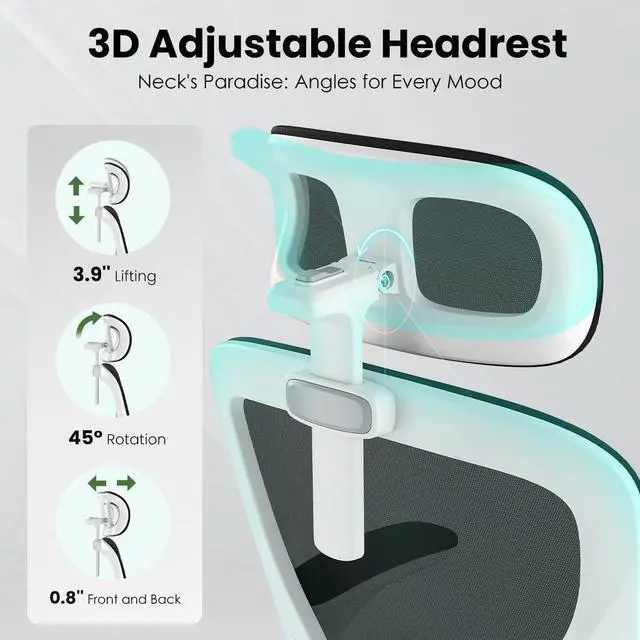 Alt view image 4 of 7 - Soohow Ergonomic Office Chair, Office Mesh Desk Chair with Adjustable Lumbar Support Armrests, Comfy Computer Desk Chair with Headrest, for Home and Office, White & Black