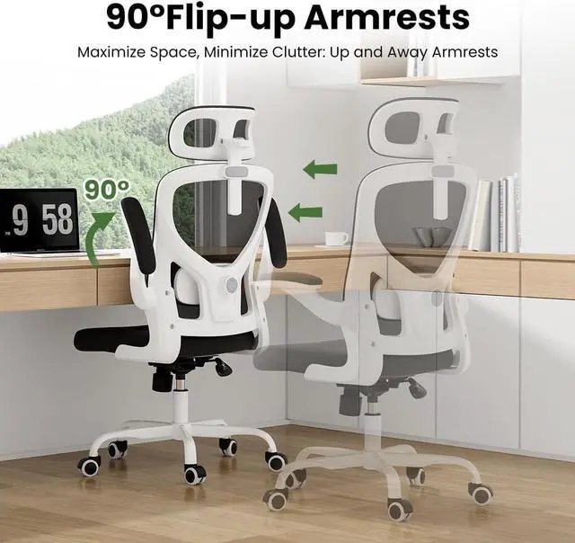 Alt view image 5 of 7 - Soohow Ergonomic Office Chair, Office Mesh Desk Chair with Adjustable Lumbar Support Armrests, Comfy Computer Desk Chair with Headrest, for Home and Office, White & Black