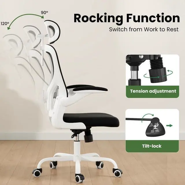Alt view image 6 of 7 - Soohow Ergonomic Office Chair, Office Mesh Desk Chair with Adjustable Lumbar Support Armrests, Comfy Computer Desk Chair with Headrest, for Home and Office, White & Black