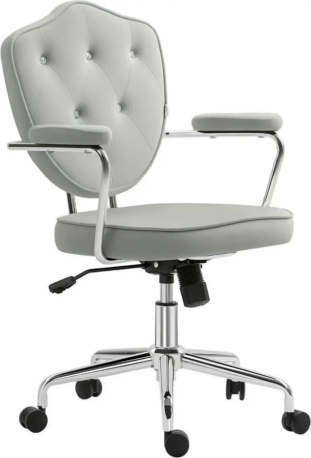 Main image of HOMCOM Cute Home Office Chair, Computer Desk Chair with Button Tufted Velvet-Feel Fabric, Swivel Vanity Chair, Gray