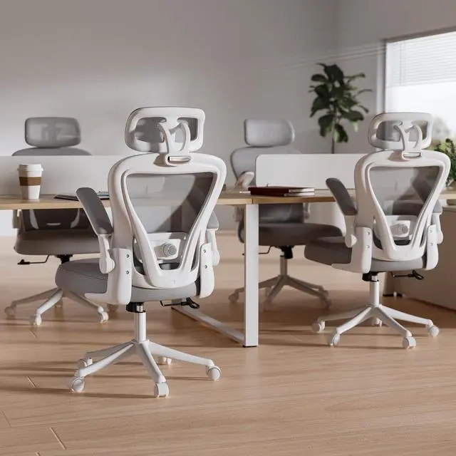 Alt view image 3 of 7 - Computer Desk Chair, Ergonomic Office Chair M903 with Wheels, High Back Mesh Office Chair with Adjustable Lumbar Support, Headrest, Flip-Up Armrests, Withe Grey