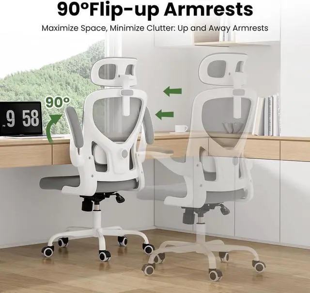 Alt view image 5 of 7 - Soohow Ergonomic Office Chair, Office Mesh Desk Chair with Adjustable Lumbar Support Armrests, Comfy Computer Desk Chair with Headrest, for Home and Office, White & Grey