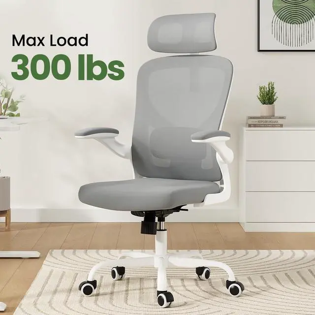 Alt view image 7 of 7 - Soohow Ergonomic Office Chair, Office Mesh Desk Chair with Adjustable Lumbar Support Armrests, Comfy Computer Desk Chair with Headrest, for Home and Office, White & Grey