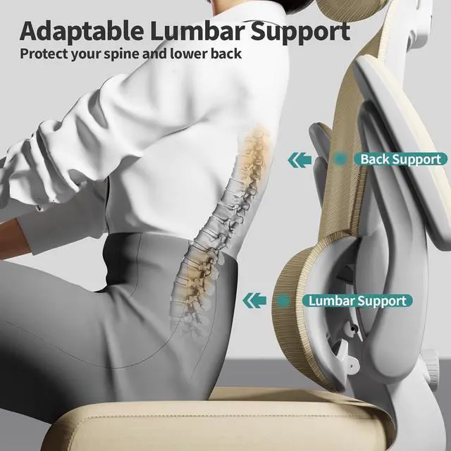 Alt view image 6 of 7 - TRALT Office Chair Ergonomic Desk Chair, 330 LBS Home Mesh Office Desk Chairs with Wheels, Comfortable Gaming Chair, High Back Office Chair for Long Hours (Beige)