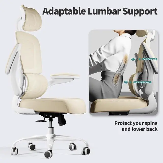 Alt view image 7 of 7 - TRALT Office Chair Ergonomic Desk Chair, 330 LBS Home Mesh Office Desk Chairs with Wheels, Comfortable Gaming Chair, High Back Office Chair for Long Hours (Beige)