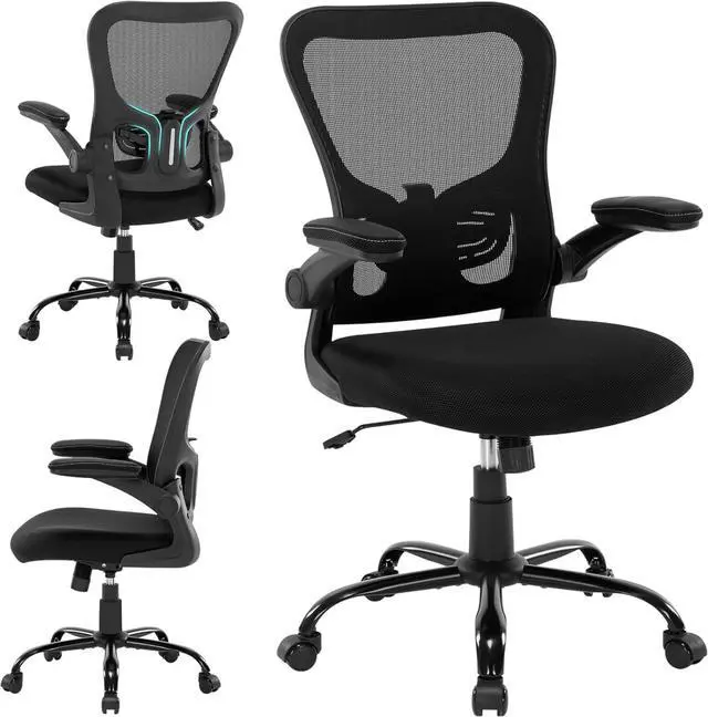 Main image of Office Chair Ergonomic Desk Chair Mesh Computer Home Office Desk Chair with Adjustable Lumbar Support Flip-up Armrests, 360 Swivel Comfy Task Executive Chair, Black