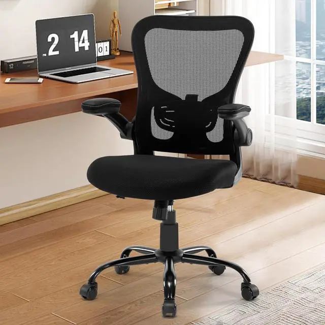 Alt view image 2 of 7 - Office Chair Ergonomic Desk Chair Mesh Computer Home Office Desk Chair with Adjustable Lumbar Support Flip-up Armrests, 360 Swivel Comfy Task Executive Chair, Black