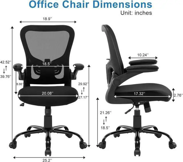 Alt view image 3 of 7 - Office Chair Ergonomic Desk Chair Mesh Computer Home Office Desk Chair with Adjustable Lumbar Support Flip-up Armrests, 360 Swivel Comfy Task Executive Chair, Black