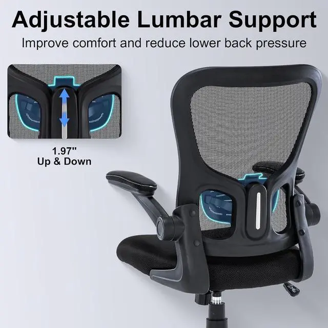 Alt view image 4 of 7 - Office Chair Ergonomic Desk Chair Mesh Computer Home Office Desk Chair with Adjustable Lumbar Support Flip-up Armrests, 360 Swivel Comfy Task Executive Chair, Black