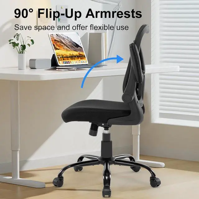 Alt view image 7 of 7 - Office Chair Ergonomic Desk Chair Mesh Computer Home Office Desk Chair with Adjustable Lumbar Support Flip-up Armrests, 360 Swivel Comfy Task Executive Chair, Black