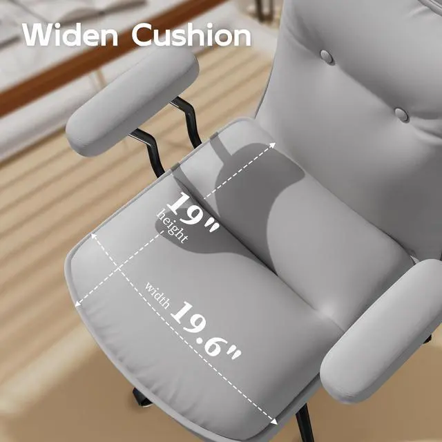 Alt view image 5 of 7 - Grey Office Chair with Wheels,Triple-Layers Thicken Wide Seat Height Adjustable,Mid Back Computer Leather Desk Chair for Home,Office