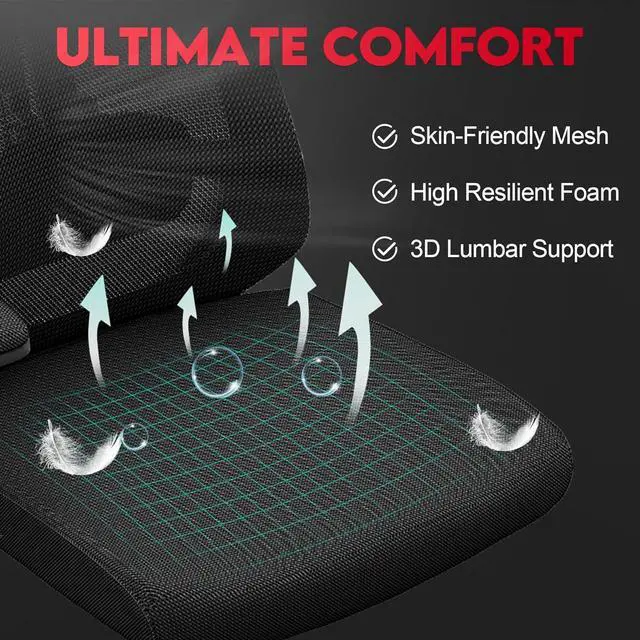 Alt view image 4 of 7 - Ergonomic Office Chair - 400LB Comfy Desk Chairs with Headrest and Lumbar Back Support, Heavy Duty Mesh Computer Chairs with Wheels and Arms for Home Office, Study, Bedroom and Dorm (05black)