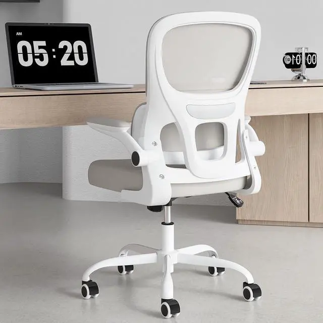 Main image of Soohow Office Chair, Mesh Ergonomic Office Chair with Lumbar Support, Comfy Computer Desk Chair with Flip Armrest Rolling Wheels for Home Study Room Office, White & Khaki