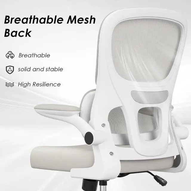 Alt view image 7 of 7 - Soohow Office Chair, Mesh Ergonomic Office Chair with Lumbar Support, Comfy Computer Desk Chair with Flip Armrest Rolling Wheels for Home Study Room Office, White & Khaki