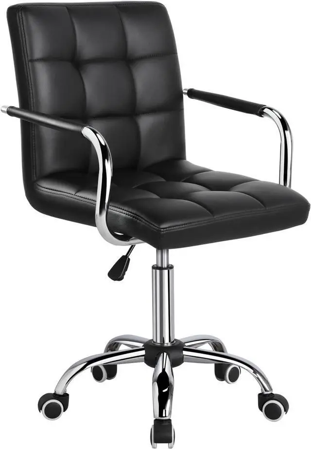 Main image of Yaheetech Desk Chair - Office Chair with Arms/Wheels for Students Swivel Faux Leather Home Computer Black
