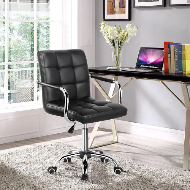 Alt view image 2 of 7 - Yaheetech Desk Chair - Office Chair with Arms/Wheels for Students Swivel Faux Leather Home Computer Black