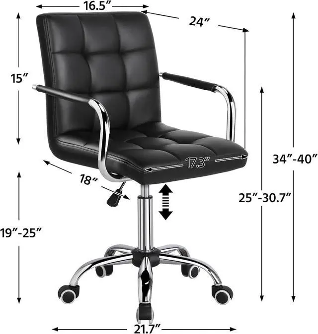 Alt view image 3 of 7 - Yaheetech Desk Chair - Office Chair with Arms/Wheels for Students Swivel Faux Leather Home Computer Black