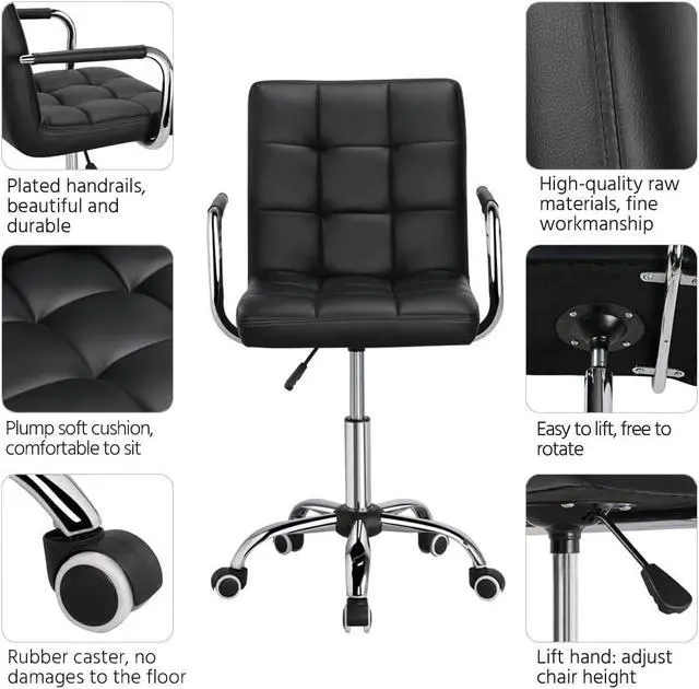Alt view image 4 of 7 - Yaheetech Desk Chair - Office Chair with Arms/Wheels for Students Swivel Faux Leather Home Computer Black