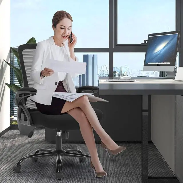 Alt view image 2 of 7 - Office Chair, Ergonomic Desk Chair with Adjustable Height, Lumbar Support, High Back Mesh Support with Flip up Armrests, Task Chairs for Home Office Computer