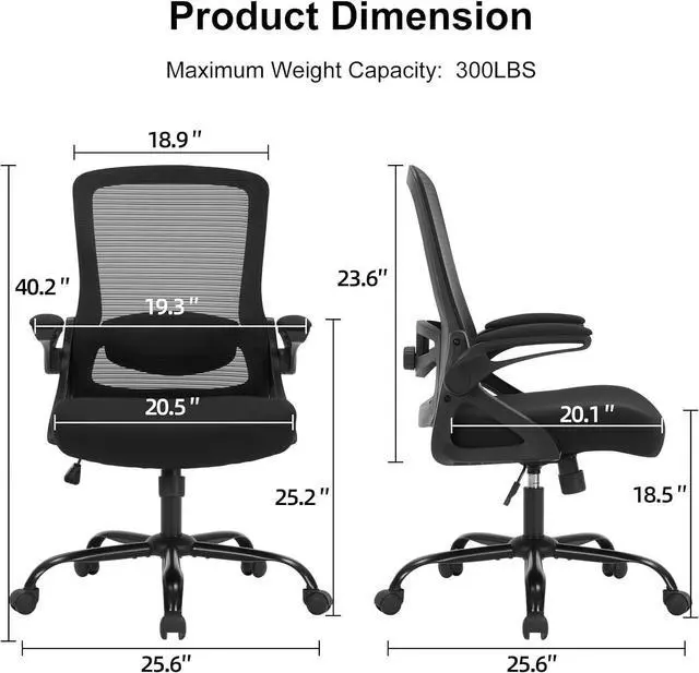 Alt view image 3 of 7 - Office Chair, Ergonomic Desk Chair with Adjustable Height, Lumbar Support, High Back Mesh Support with Flip up Armrests, Task Chairs for Home Office Computer