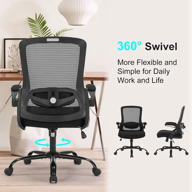 Alt view image 6 of 7 - Office Chair, Ergonomic Desk Chair with Adjustable Height, Lumbar Support, High Back Mesh Support with Flip up Armrests, Task Chairs for Home Office Computer