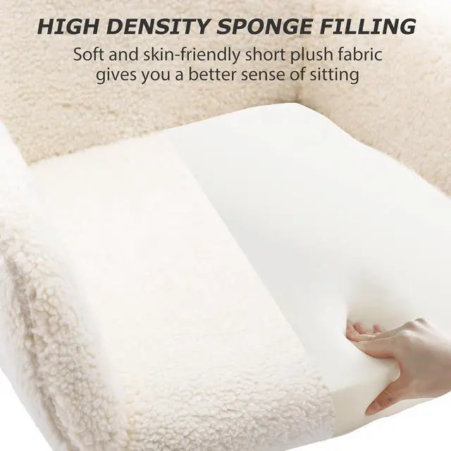 Alt view image 6 of 7 - KCC Faux Fur Office Desk Chair, Comfy Swivel Armchair with Wheels, Upholstered Fuzzy Vanity Chair, Adjustable Height, White