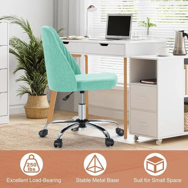 Alt view image 3 of 7 - DUMOS Office Chair, Comfy Desk Chair Roliing Vanity Swivel Task Chairs with Wheels, Wide Seating Armless Height Adjustable Computer Chairs for Home,Bedroom,Student,Adults, Aqua