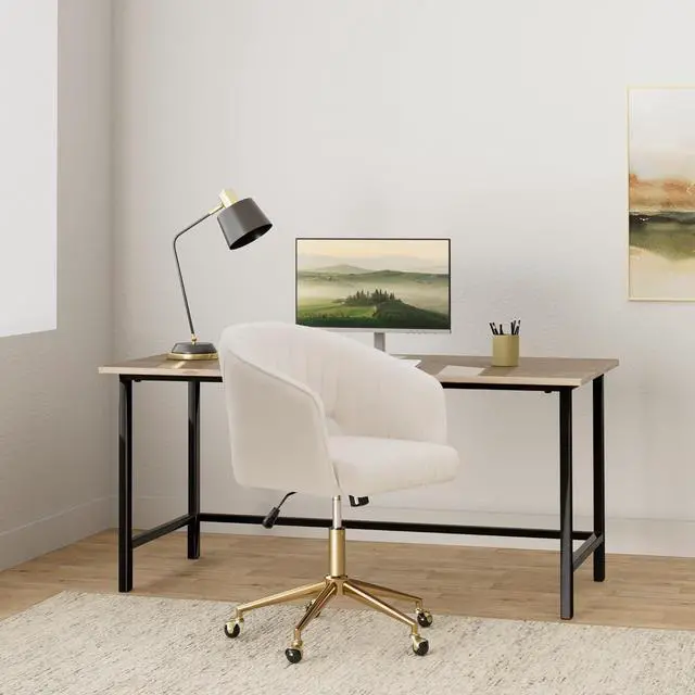 Alt view image 2 of 7 - Velvet Office Desk Chair, Modern Home Desk Chair with Wheels & Gold Base, Swivel Vanity Chair for Bedroom, Office, Vanity Study (Beige)
