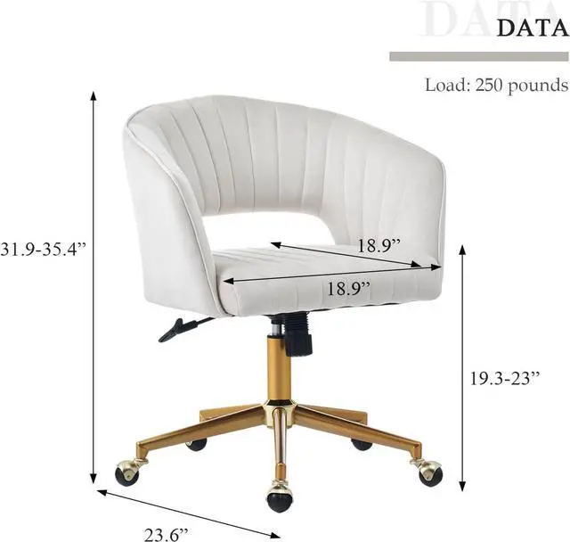 Alt view image 3 of 7 - Velvet Office Desk Chair, Modern Home Desk Chair with Wheels & Gold Base, Swivel Vanity Chair for Bedroom, Office, Vanity Study (Beige)