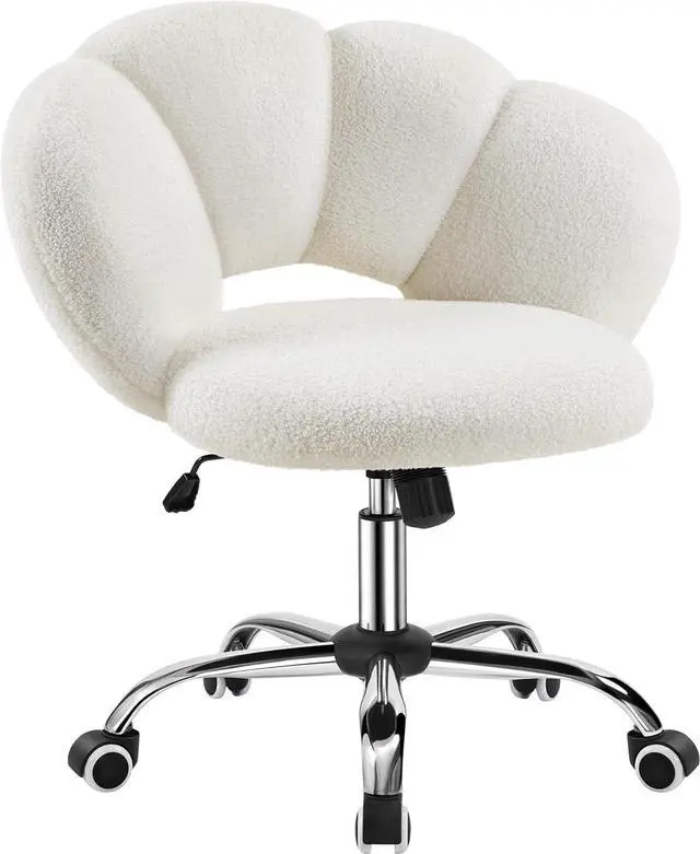 Main image of Yaheetech Boucle Upholstered Desk Chair Cloud-Shaped Vanity Chair Adjustable Home Office Computer with Rolling Wheels for Living Room, Bedroom White