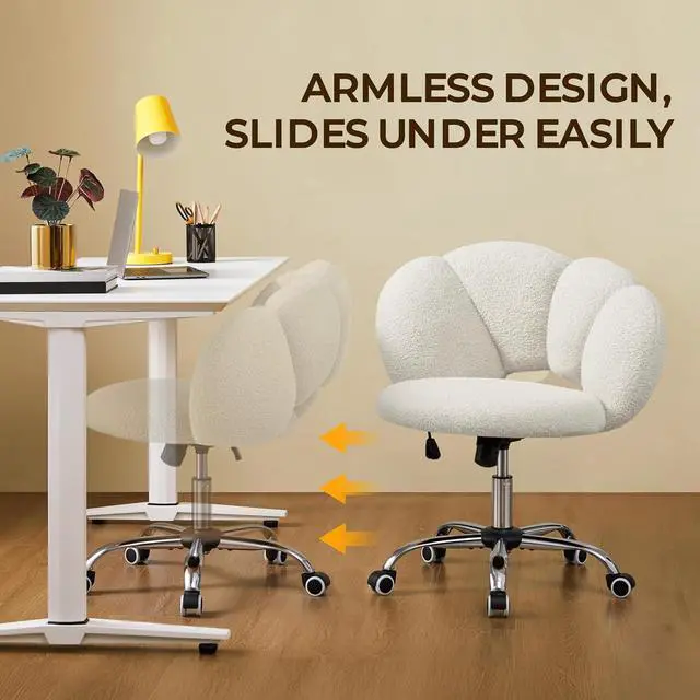 Alt view image 4 of 7 - Yaheetech Boucle Upholstered Desk Chair Cloud-Shaped Vanity Chair Adjustable Home Office Computer with Rolling Wheels for Living Room, Bedroom White