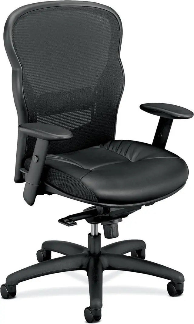 Main image of HON Wave High Back Leather Ergonomic Office Chair Lumbar Support with Adjustable Arms, Breathable Mesh Ergonomic Desk Seat for Computers, Office, 360° Swivel Synchro-Tilt, Black