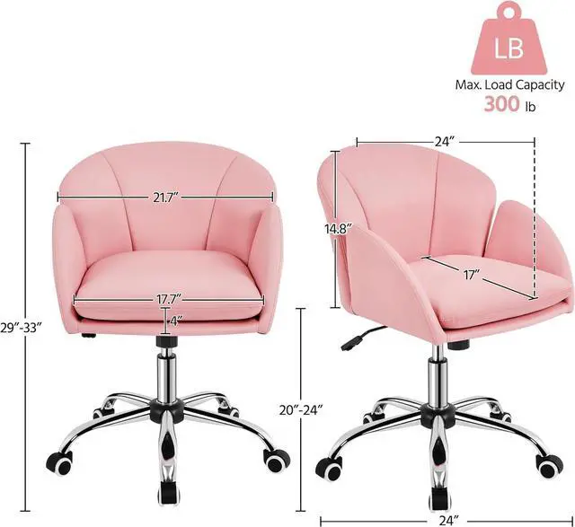 Alt view image 3 of 7 - Yaheetech Cute Petal Desk Chair Home Office Chair Swivel Upholstered Leather Desk Chair Makeup Vanity Chair with Armrests for Bedroom Modern Computer Rolling Chair for Women Simple Pink