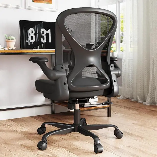 Main image of ZZH Mesh Office Chair with Adjustable Lumbar Support and Flip-up Arms, Ergonomic Home Office Desk Chair with Wheels, Black