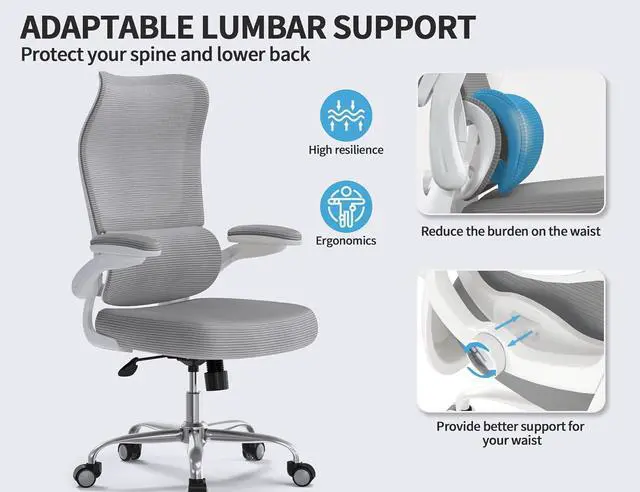 Alt view image 3 of 7 - TRALT Ergonomic Office Chair - Desk Chair with Wave High Back Adjustable Lumbar Support Computer Chair - Gaming Chairs Mesh Backrest and PU Leather Seat for Home Reading Chairs to Adults(Grey)