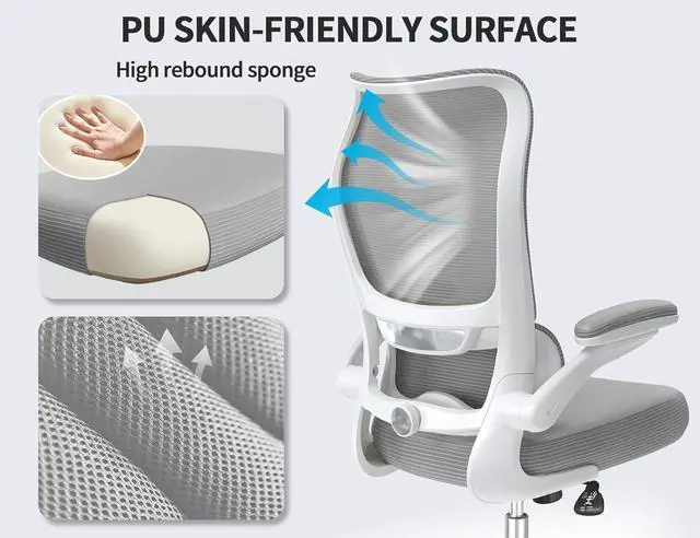 Alt view image 5 of 7 - TRALT Ergonomic Office Chair - Desk Chair with Wave High Back Adjustable Lumbar Support Computer Chair - Gaming Chairs Mesh Backrest and PU Leather Seat for Home Reading Chairs to Adults(Grey)